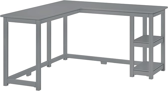 Max & Lily Solid Wood Corner Desk, 55 x 55 Inches, Grey - LeafyLoom