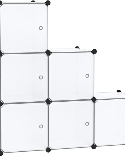 C&AHOME Cube Storage Organizer with Doors, 6-Cube Shelves, Closet Cabinet, DIY Plastic Modular Bookshelf Ideal for Bedroom, Living Room, 36.6”L x 12.4”W x 36.6”H White USBTM3006B-DOOR - LeafyLoom