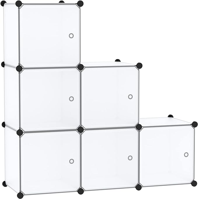 C&AHOME Cube Storage Organizer with Doors, 6-Cube Shelves, Closet Cabinet, DIY Plastic Modular Bookshelf Ideal for Bedroom, Living Room, 36.6”L x 12.4”W x 36.6”H White USBTM3006B-DOOR - LeafyLoom
