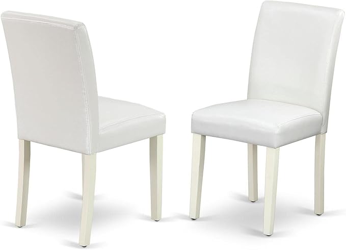 East West Furniture Norfolk 3 Piece Kitchen Set Contains a Rectangle Room Table with Butterfly Leaf and 2 Faux Leather Parson Dining Chairs, 32x54 Inch, Linen White - LeafyLoom