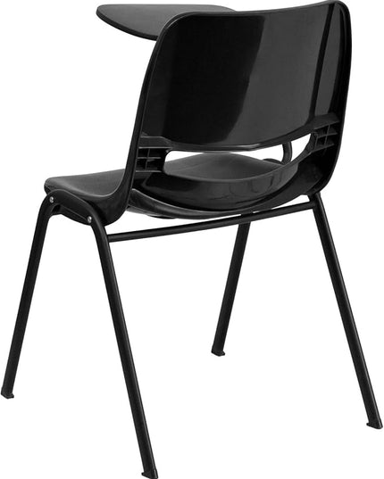 Flash Furniture HERCULES Black Ergonomic Shell Chair with Right Handed Flip-Up Tablet Arm - LeafyLoom