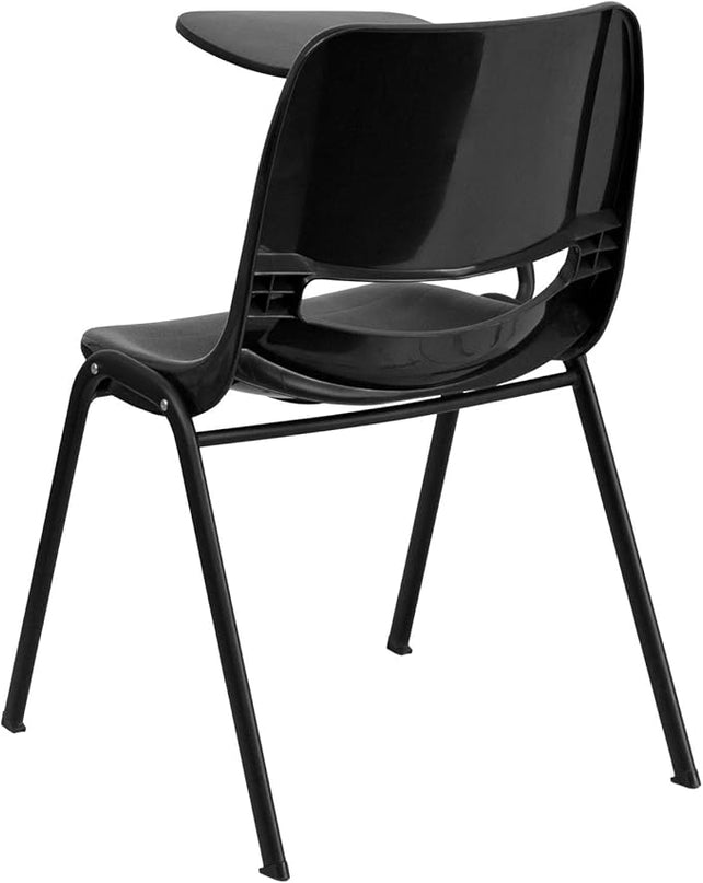 Flash Furniture HERCULES Black Ergonomic Shell Chair with Right Handed Flip-Up Tablet Arm - LeafyLoom