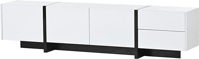 Merax Contemporary Rectangle Design TV Stand for Television Up to 80", Unique Style Console Table, Modern Storage Cabinet with High Gloss UV Surface for Living Room, 74.8" length, White - LeafyLoom