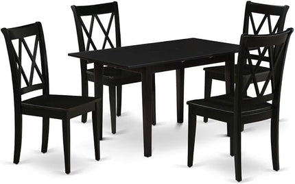 East West Furniture NOCL5-BLK-W 5 Piece Dining Table Set for 4 Includes a Rectangle Kitchen Table with Butterfly Leaf and 4 Dinette Chairs, 32x54 Inch, Black - LeafyLoom