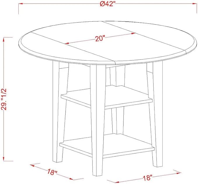 East West Furniture SUDA5-LWH-W 5 Piece Dining Room Furniture Set Includes a Round Kitchen Table with Dropleaf & Shelves and 4 Dining Chairs, 42x42 Inch, Linen White - LeafyLoom