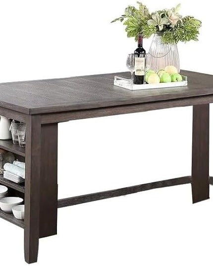 NicBex 60Inch Rectangular Dining Table,Counter Height Kitchen Table with Solid Wood Tabletop and Storage Shelves for 4 to 6,Dining Room Table for Kitchen,Dining Living Room,Easy Clean,Espresso - LeafyLoom