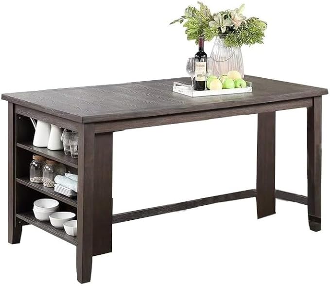 NicBex 60Inch Rectangular Dining Table,Counter Height Kitchen Table with Solid Wood Tabletop and Storage Shelves for 4 to 6,Dining Room Table for Kitchen,Dining Living Room,Easy Clean,Espresso - LeafyLoom