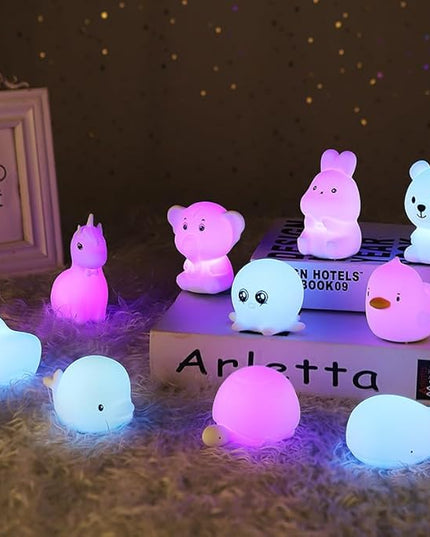GoLine Mini Bear Night Lights for Kids Ages 3-8, Cute Silicone Decor Lamp with 7 Color, Christmas Birthday Toys Gifts for 3 4 5 6 7 8 9 10 Year Old Girls Boys Babies Toddlers. - LeafyLoom