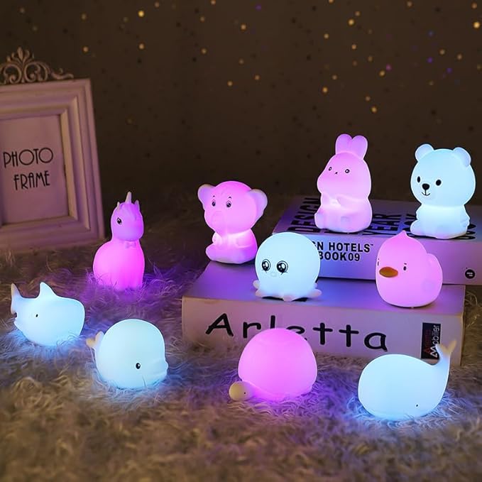 GoLine Mini Bear Night Lights for Kids Ages 3-8, Cute Silicone Decor Lamp with 7 Color, Christmas Birthday Toys Gifts for 3 4 5 6 7 8 9 10 Year Old Girls Boys Babies Toddlers. - LeafyLoom