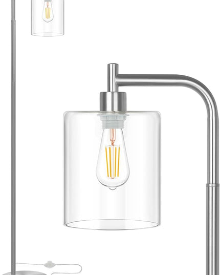 MAXvolador Industrial Floor Lamp, Modern Standing Lamp with Hanging Clear Glass Shade, Classic Reading Tall Pole Light for Living Room, Brushed Nickel - LeafyLoom
