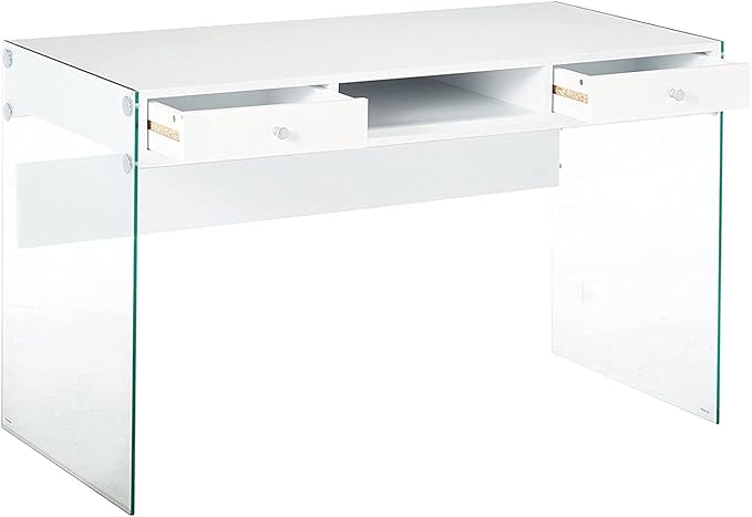 Coaster Home Furnishings Dobrev 2-Drawer Writing Desk Glossy White and Clear - LeafyLoom