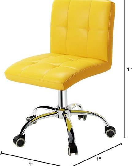 360° Office Desk Chair,PU Adjustable Rolling Task Chair with Backrest for Barber,Office,Home, Computer,360° Swivel,Armless (yellow) - LeafyLoom