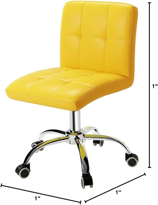 360° Office Desk Chair,PU Adjustable Rolling Task Chair with Backrest for Barber,Office,Home, Computer,360° Swivel,Armless (yellow) - LeafyLoom