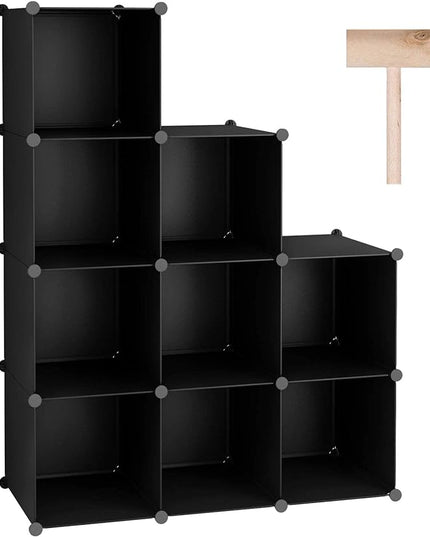 C&AHOME Cube Storage, 9-Cube BookShelf, Plastic Closet Cabinet Organizer, DIY Stackable Bookcase, Modular shelving Units Ideal for Home, Office, Kids Room, 36.6" L x 12.4" W x 48.4" H Black SHS3009A - LeafyLoom