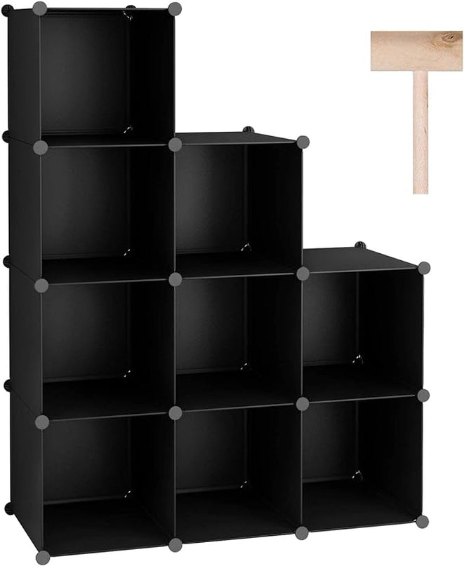 C&AHOME Cube Storage, 9-Cube BookShelf, Plastic Closet Cabinet Organizer, DIY Stackable Bookcase, Modular shelving Units Ideal for Home, Office, Kids Room, 36.6" L x 12.4" W x 48.4" H Black SHS3009A - LeafyLoom