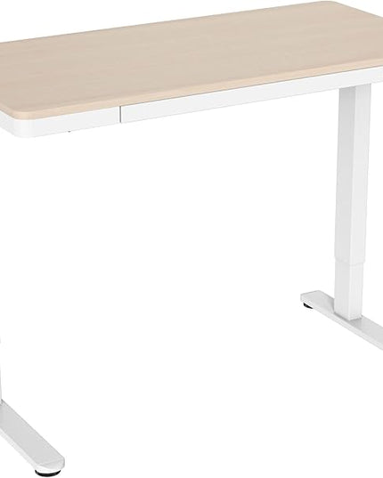 Mount-It! 47.2" Wide x 28.3" Deep Electric Height Adjustable Desk, Ergonomic Standing Workspace, Height Adjustment up to 46.5" Tall, Large Desktop, USB Ports, Drawer, Home Office, White, Maple Top - LeafyLoom