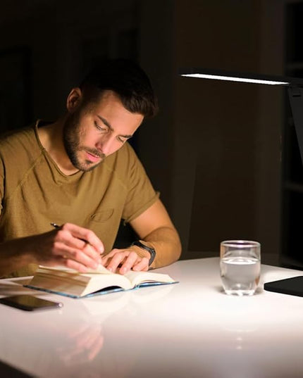 Desk Lamp, LED Dimmable Reading Light with Adjustable Lighting 5 Brightness Levels, 4 Light Colors and USB Charging Port Table Lamp (Piano Black) - LeafyLoom