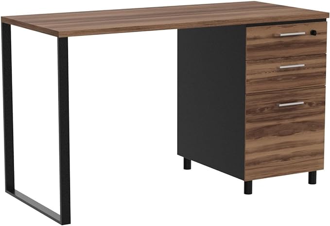 Milano Home Office Desk - 47Inch Cass Walnut/Black Home Office Desk with Drawers - Modern Computer Desk with Storage, Detachable & Lockable Computer Cabinet - Wooden Office, Study, and Writing Table - LeafyLoom