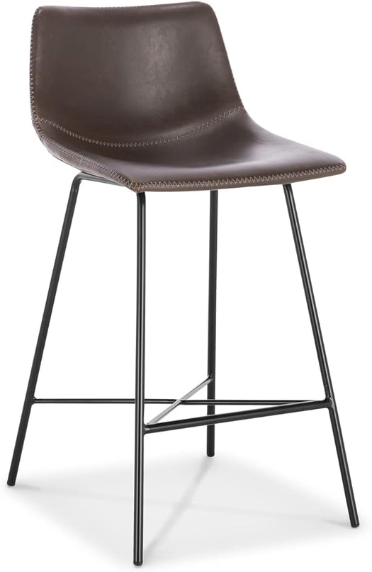 Poly and Bark Counter Stool 24 inches - Counter Height Bar Stools Set of 3 - Sturdy Kitchen Stools with Backs - Comfortable Bar Chair - Modern Countertop-High Chairs, Kitchen Island Barstools – Brown - LeafyLoom