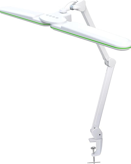 Neatfi Elite HD XL Task Lamp, 3 Light Modes, 90PCS SMD LED, Super Bright Desk Lamp, Eye-Caring LED Lamp, Non-Polar Dimming, Adjustable Brightness Levels (CCT with Clamp, Green Ring, 17 Inches) - LeafyLoom