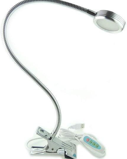 Dimmable Clip on Clamp LED Gooseneck Desk Light Lamp, Clip-on 3 Color Changeable Reading Lights, C-Clamp Nightlight, USB Port (Silver (3 Color Temperature)) - LeafyLoom