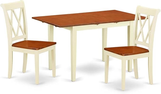 East West Furniture NOCL3-BMK-W 3 Piece Kitchen Table & Chairs Set Contains a Rectangle Dining Table with Butterfly Leaf and 2 Dining Room Chairs, 32x54 Inch, Buttermilk & Cherry - LeafyLoom