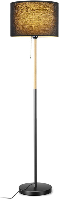 Modern Floor Lamp for Living Room Traditional Farmhouse Floor Lamps Mid-Century Pole Lamp with Linen Lamp Shade, Standing Tall Floor Lamps for Bedrooms and Office (Black) - LeafyLoom