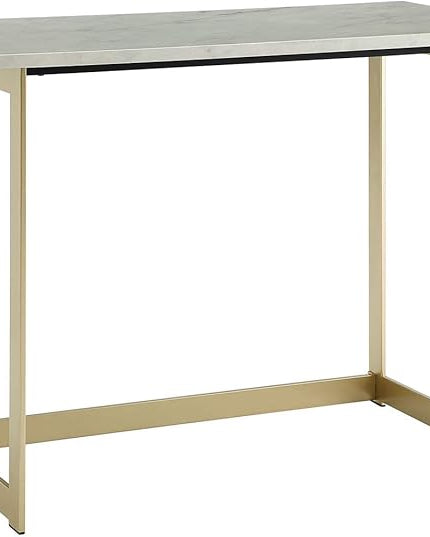 Walker Edison Modern Glam Faux Top Laptop Writing Desk Home Office Workstation Small, 42"L x 20"W x 30"H, Marble/Gold - LeafyLoom