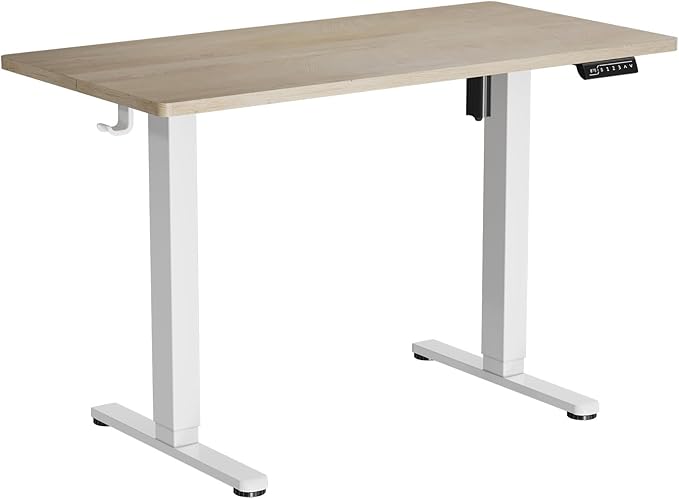 Electric Standing Desk, 48 X 24 Inches Adjustable Height Desk, Modern Sit Stand Up Desk with Splice Board and 2 Hooks, Ergonomic Rising Desk for Home Office, Oak Wood Grain - LeafyLoom