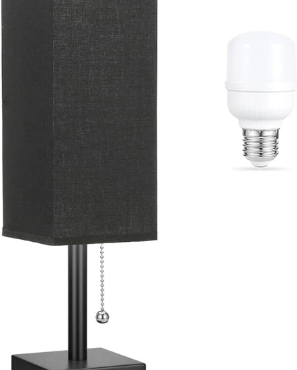 Black Small Table Lamp for Bedroom - 3 Color Temperature 3000K 5000K 4000K Bedside Lamp, Pull Chain Control, USB A and C Charging Ports, Black Base, for Kids Office Dorm Nightstand, Bulb Included - LeafyLoom
