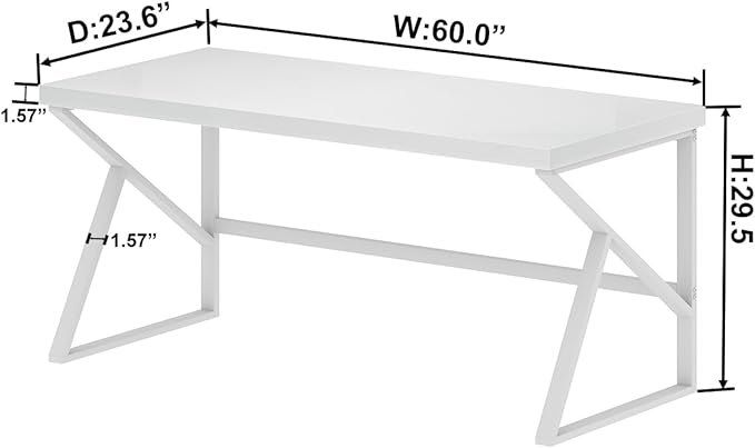 HSH White Desk, Modern Home Office PC Laptop Desk, Large Industrial Metal Wood Desk for Executive Writing Work Study Gaming, Long Student Computer Table for Bedroom Living Room, White Oak, 60 Inch - LeafyLoom