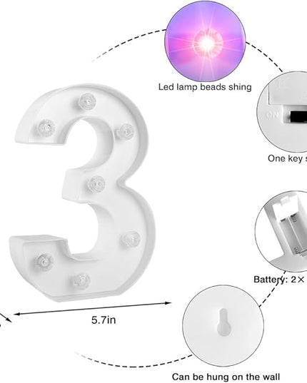 Glintee Decorative Led Light Up Number, Light Up Number Sign for Night Light Wedding Birthday Party Christmas Home Bar Decoration Number-(Number 3) - LeafyLoom