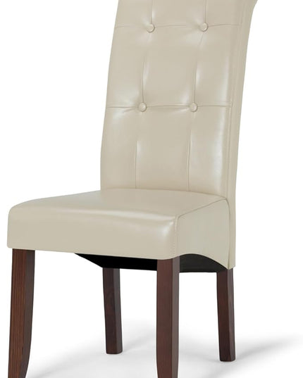 SIMPLIHOME Cosmopolitan Transitional Set with 4 Upholstered Chairs Vegan Faux Leather and 66 inch Wide Table for The Dining Room and Kitchen, 5 Pc, Satin Cream - LeafyLoom