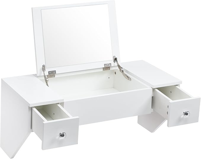 ALIMORDEN Floating Shelf with Mirror and Drawer,Floating Drawer for Bathroom, White Wall Mounted Desk,Pull Out Drawer, 31 inches Surface, Floating Wall Desk, Hanging Desk, White - LeafyLoom