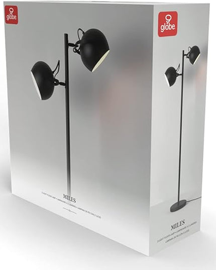 Globe Electric 67518 61" 2-Light Floor, Matte, Adjustable Lamp Heads, in-Line On Off Foot Switch, Miles (Black) - LeafyLoom