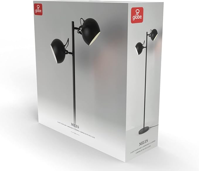 Globe Electric 67518 61" 2-Light Floor, Matte, Adjustable Lamp Heads, in-Line On Off Foot Switch, Miles (Black) - LeafyLoom
