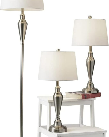 Adesso 1583-22 Glendale 3-Piece Floor Lamp Set, 59.5 in./25.5 in., 150W, Brushed Steel/White, 3 Antique Lamps - LeafyLoom