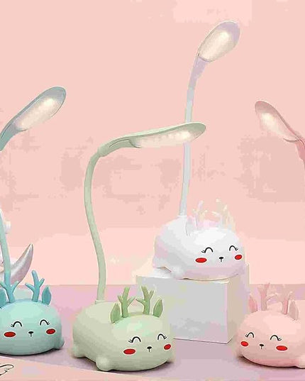 Kids Lamp, Cute LED Desk Lamp for Kids, Mini Animal Night Light, USB Rechargeable Flexible Cartoon Lamp Eye-Care Lighting for Bedroom (Deer B, White) - LeafyLoom