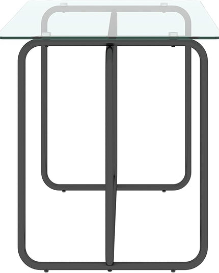 NicBex Dining Table Contemporary Kitchen Table Farmhouse Rustic 1-Piece Rectangle Dining Table with Black Metal Frame, Tempered Glass Dining Table for Kitchen Room, Easy Assembly, Transparent+Black - LeafyLoom