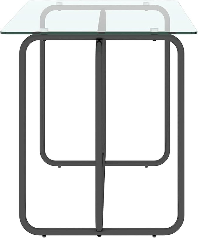 NicBex Dining Table Contemporary Kitchen Table Farmhouse Rustic 1-Piece Rectangle Dining Table with Black Metal Frame, Tempered Glass Dining Table for Kitchen Room, Easy Assembly, Transparent+Black - LeafyLoom