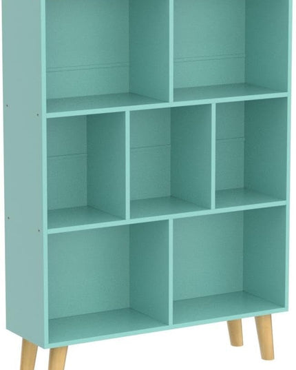 LEYAOYAO 7 Cube Bookshelf 3-Tier Bookcase with Legs, Mint-Green Kids Book Shelf Cute Storage Organizer, Toy Shelves Bookshelves,Wood Display Bookcases - LeafyLoom