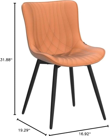 YOUTASTE Camel Dining Chairs Set of 2 Upholstered Mid Century Modern Kitchen Dining Room Chairs Armless Faux Leather Accent Chairs Metal Vanity Lounge Chair with Back for Living Room Bedrooms - LeafyLoom