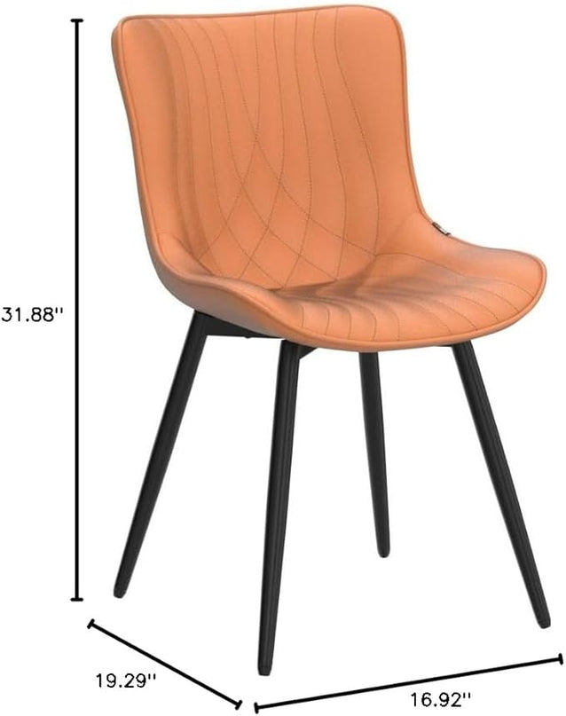 YOUTASTE Camel Dining Chairs Set of 2 Upholstered Mid Century Modern Kitchen Dining Room Chairs Armless Faux Leather Accent Chairs Metal Vanity Lounge Chair with Back for Living Room Bedrooms - LeafyLoom