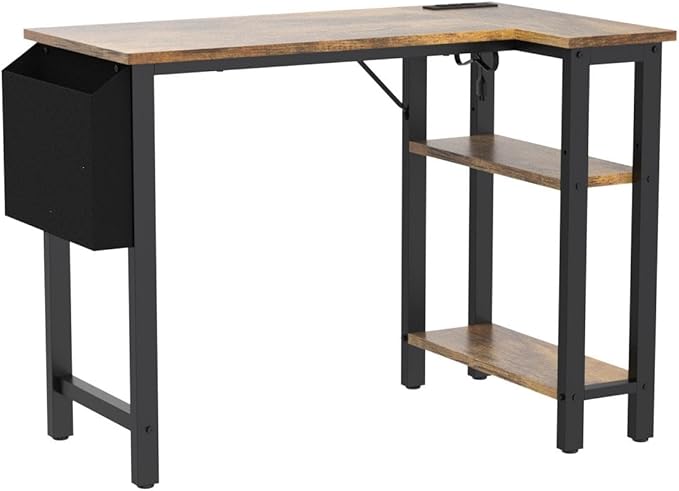 Lufeiya Small L Shaped Desk with Power Outlet Shelves, 40 Inch Corner Desk for Small Space Home Office, L-Shaped Computer Desk PC Desks with Charging Station, Rustic Brown - LeafyLoom