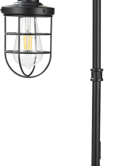 CONCA Steampunk Table Lamp, Industrial Table Lamp, E26 Base Rustic Edison Lighting, Caged Wood Base Iron Tube Table Lamp (B-Black) - LeafyLoom