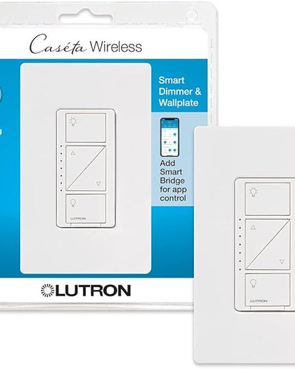 Lutron Caseta Original Smart Dimmer Switch With Wallplate (Lutron Smart Hub Required), for LED Lights, 150 Watt, Single-Pole/3-Way, No Neutral Required, PDW-6WCL-WH-A, White Lutron