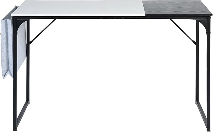 FurnitureR 39.4 inch Study Writing Table with Storage Bag Space Saving for Home Office, Modern PC Metal Frame Computer Desk, Black/White - LeafyLoom