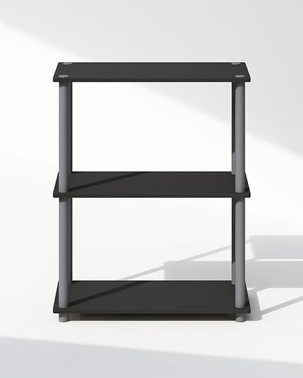 Furinno Turn-N-Tube 3-Tier Multipurpose Compact Display Rack, Shelving Unit, Bookcase, Black/Grey - LeafyLoom