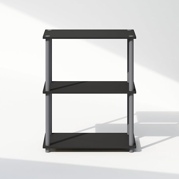 Furinno Turn-N-Tube 3-Tier Multipurpose Compact Display Rack, Shelving Unit, Bookcase, Black/Grey - LeafyLoom