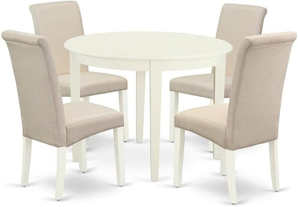 East West Furniture BOBA5-WHI-01 Boston 5 Piece Modern Set Includes a Round Kitchen Table and 4 Cream Fabric Parsons Dining Chairs, Linen White, 42x42 Inch - LeafyLoom